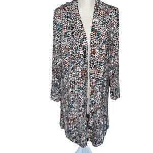 LOGO by Lori Goldstein Multi Color Mosaic Gray Open Cardigan Duster Size M